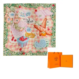 HERMES Шёлковый шарф, Green/Yellow/Light Purple