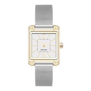 Женские часы Nine West с серебряным сетчатым ремешком и золотистым квадратным корпусом, цвет Silver