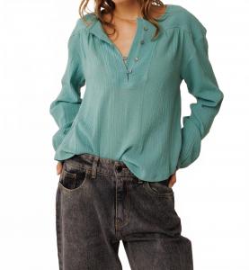 Комбинированная блуза с длинным рукавом в цвете жад Indi & cold, Jade