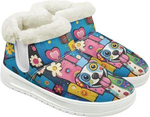 Женские меховые ботинки с противоскользящей подошвой, зимние удобные снежные туфли для дам с флисовой подкладкой, размер США 4.5-12 Cugasmaru, Flower Dog