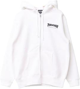 Мужская толстовка Thrasher TH8602 на молнии с капюшоном (логотип бренда), классическая модель, белый