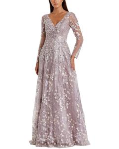 Платье Mac Duggal с вышивкой из кружева и иллюзией обертывания, фиолетовый