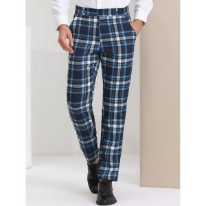 Мужские классические брюки в клетку с плоской передней частью и эластичной резинкой на талии стандартного кроя Lars Amadeus