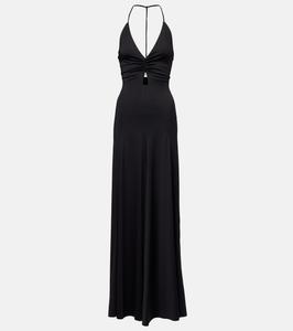 Платье из джерси со сборками и открытой спиной Victoria Beckham, черный