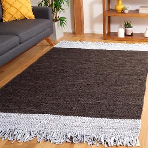 Ковер SAFAVIEH, 122 x 183 см, Vintage Leather Collection, Light Grey & Dark Brown, ручной работы, бохо с бахромой, кожаный, идеально для прихожей, гостиной, спальни, зон с высокой проходимостью (VTL310B)