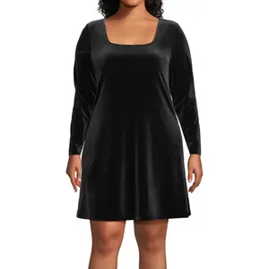 Платье большого размера из трикотажного бархата с квадратным вырезом Lands' End, черный