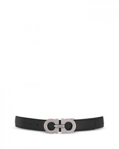 Мужской реверсивный кожаный ремень Double Gancini FERRAGAMO, черный