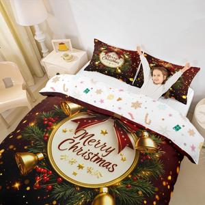 Erosebridal Комплект постельного белья с новогодним принтом и золотыми блестками, Black Golden Green