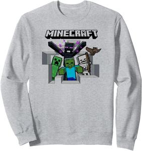 Толстовка с постером «Атака враждебных мобов» из Minecraft, серая