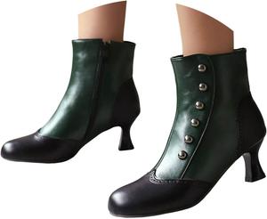 Женские ботильоны на шпильке с средним каблуком, короткие ботинки с круглым носком, боковой молнией, праздничные ботинки с цветными вставками и заклепками, готические ботинки Виктория Generic, Green