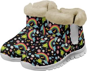 Зимние ботинки chaqlin с лягушкой, снежные ботинки, укороченные, мягкий фланелевый плюш с подкладкой из меха для женщин, широкие, теплые, противоскользящие, легкие ботинки для повседневной носки и активного отдыха, Rainbow Frog