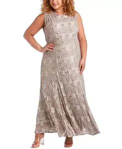 Платье вечернее с кружевом и пайетками Plus Size R & M Richards, коричневый/бежевый