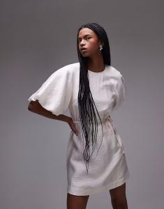 & Other Stories мини-платье с рукавами-фонариками и поясом-завязкой белого цвета