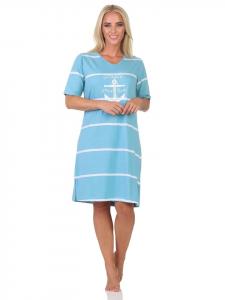 Ночная рубашка с короткими рукавами, в морском стиле, 125 214 920, цвет светло-голубой NORMANN