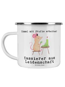 Эмалированная кружка "Страсть кассира" с надписью белого цвета Mr. & Mrs. Panda