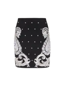 Юбка с вышивкой "пейсли" и звездами Balmain, черный