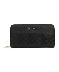 Кошелек на молнии с рельефными монограммами Kazar, черный