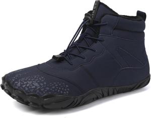 Мужские зимние ботинки без подошвы с утеплителем из искусственного меха, высокая ходовая обувь с нулевой подошвой, высокие ботинки для ходьбы, модные зимние ботинки для мужчин Generic, синий