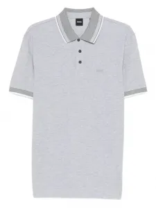 Поло с застёжкой на пуговицы и отделкой Boss, серый