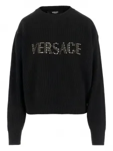 Декорированный свитер в рубчик Versace, черный