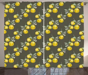 Штора ABAKUHAUS Natural Rustic, цвет "Lemon Industry Growth", присборенная тесьма для спальни с петлями и крючками, 280 x 245 см, оливково-зеленый, желтый Abakuhaus