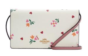 COACH Сумка-конверт Анна из лакированного холста с кожаными вставками маленькая женская розовая белая разноцветная