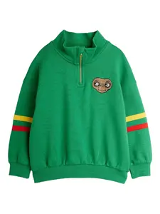 Свитер с молнией у горловины и полосатыми деталями Mini Rodini, зеленый