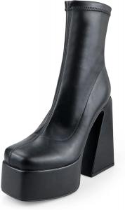 Женские модные ботильоны anteikira с высоким каблуком, черные, стиль Go Go, сексуальный широкий каблук, массивная подошва, удобная боковая молния, закрытый носок, средняя голень