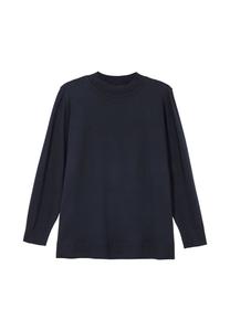 Пуловер с воротником-стойкой в ​​рубчик и разрезами по бокам Sheego, темно-синий