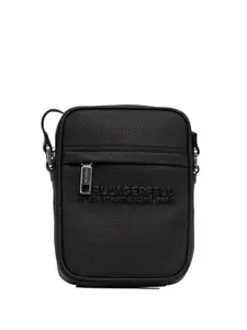 Сумка-мессенджер на молнии с тисненым логотипом KARL LAGERFELD, черный