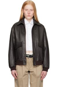 Коричневая кожаная куртка-бомбер HommeGirls