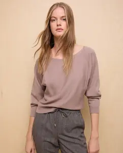 Женский джемпер с лодочным вырезом Easy Wear, коричневый