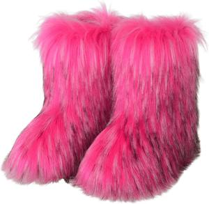 Женские зимние ботинки с искусственным мехом, теплые пушистые ботинки средней длины, мягкие ботинки с меховой подкладкой и плоской подошвой, удобные уличные замшевые меховые ботинки Generic, Rose-2