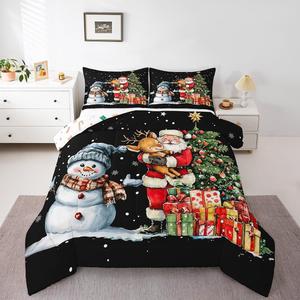 Erosebridal Рождественский комплект постельного белья Santa Claus с новогодним принтом снеговиков и оленей, двусторонний легкий наполнитель, Black White