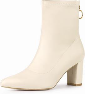Женские ботильоны Allegra K с заостренным носком, молнией сзади и каблуком-блоком, Beige