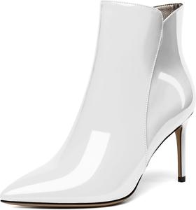 Женские ботильоны SAMMITOP на шпильке, ботильоны с высоким каблуком и сексуальной боковой молнией, модные ботильоны, обувь на осень и зиму, каблук 3,5'', White Patent