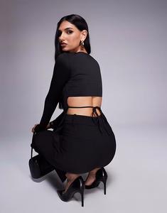 Двухслойный облегающий топ с открытыми рукавами и завязками на спине, черный цвет Princess Polly