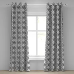 Штора на люверсах ABAKUHAUS с геометрическим рисунком в виде кругов, концентрические кольца, вдохновленные виниловыми пластинками, с графическим принтом в виде изогнутой сетки, декоративные двухпанельные шторы, 280 см x 225 см, цвет черно-серый Abakuhaus