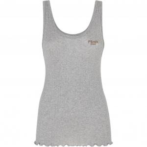 Топ без рукавов с вышитым логотипом FENDI, серый