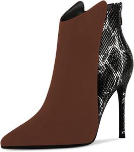 Женские классические ботильоны FSJ с заостренным носком и высокими каблуками-стилетто, из кожи с принтом под змею, удобные короткие ботинки с задней молнией, модная обувь для вечеринок и торжеств, размеры 4-15 US, Brown