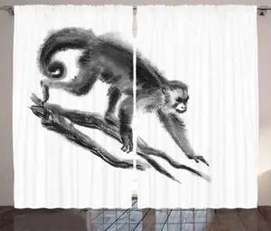 Штора ABAKUHAUS "Животное в стиле рустик", экзотическая обезьяна из джунглей, присборенная штора для спальни с петлями и крючками, 280 x 175 см, светло-серый Abakuhaus