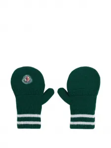 Шерстяные варежки с логотипом и полосатыми манжетами Moncler Enfant, зеленый