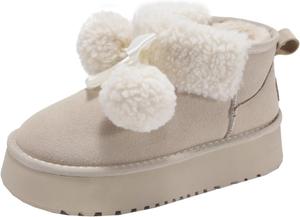 Женские милые зимние ботинки на платформе, ботильоны с отделкой из плюша, зимние ботинки на низком каблуке, нескользящие, для повседневной носки Azttoztto, Khaki