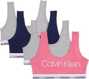 Классический хлопковый бюстгальтер-бралетт Calvin Klein для девочек, 4 пары, Pink / Heather Grey / Symphony Blue