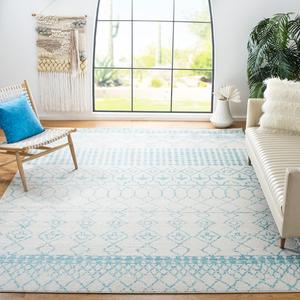 Ковер SAFAVIEH, 305 x 397 см, Tulum Collection, Ivory & Turquoise, марокканский бохо дистресс-дизайн, без линьки и простой в уходе, идеален для помещений с высокой проходимостью в гостиной, спальне (TUL229P)