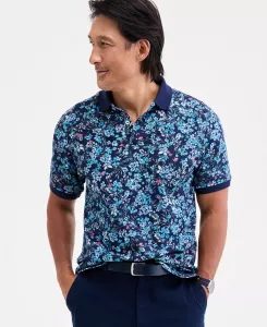 Мужская рубашка-поло Copenhagen Regular-Fit из влагоотводящего эластичного пике с цветочным принтом Club Room, синий