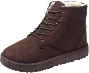 Generic Женские зимние ботинки снегоходы, удобные повседневные балетки, милые теплые хлопковые слипоны с округлым носком, шнуровкой, зимние ковбойские ботильоны на низком каблуке (черный, 39 EU)