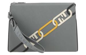 Кожаная сумка на запястье клатч Трампетс мужская серая FENDI