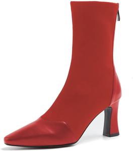 Женские модные носковые ботильоны FSJ с острым мыском, массивным каблуком, на щиколотку, из эластичной замши, удобные, сексуальные, с молнией, осень-зима, нарядные ботильоны средней длины, размер 4-15 США, Red