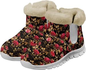Женские зимние ботинки с полной теплой подкладкой, флисовыми краями, ботильоны до щиколотки, противоскользящие с амортизирующей стелькой, для улицы Glomenade, Red Roses